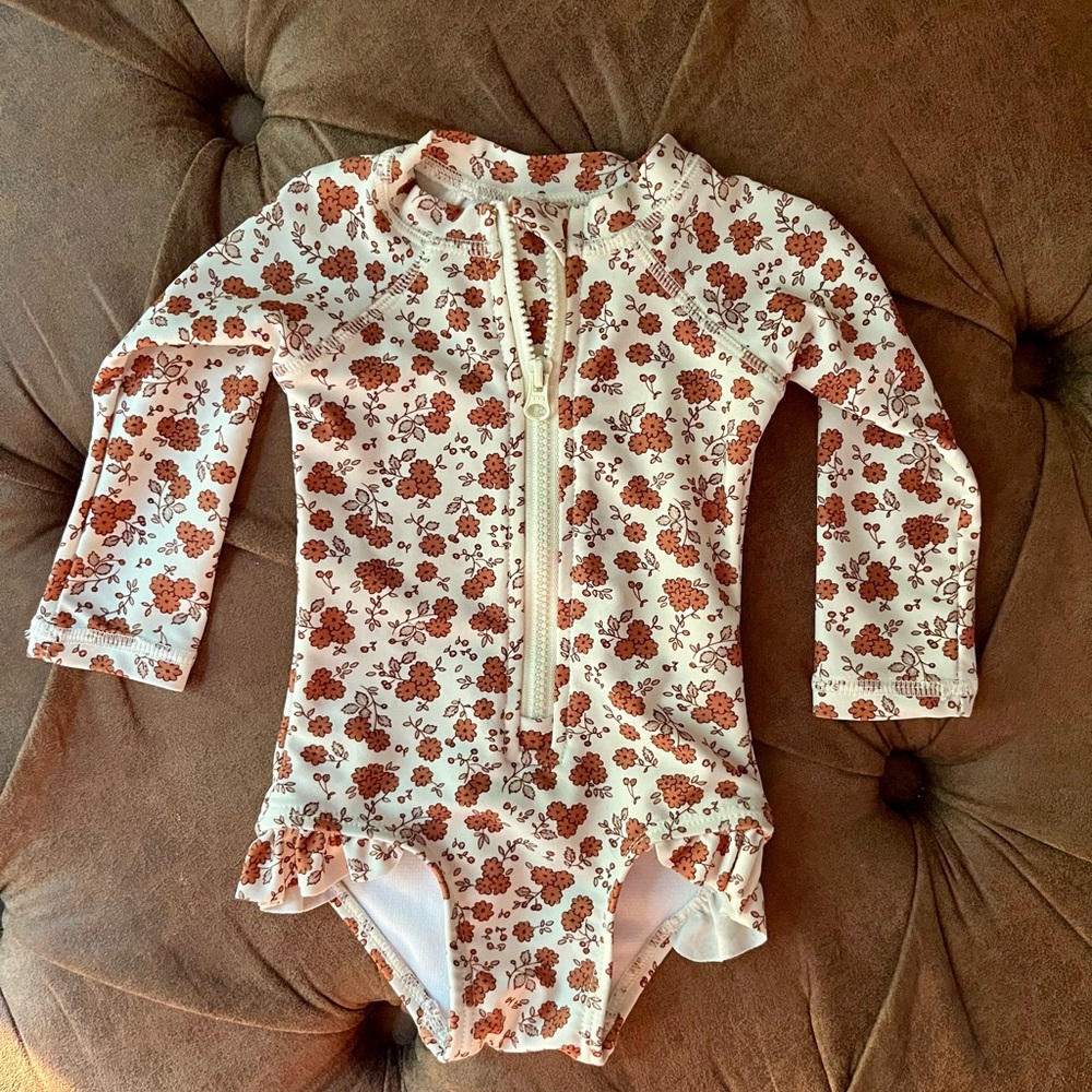 Rylee + Cru Orange and White Floral Bodysuit